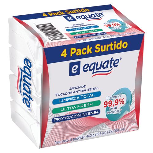 4 Pack Jabón Tocador Equate Antibacterial Surtido - 440 g