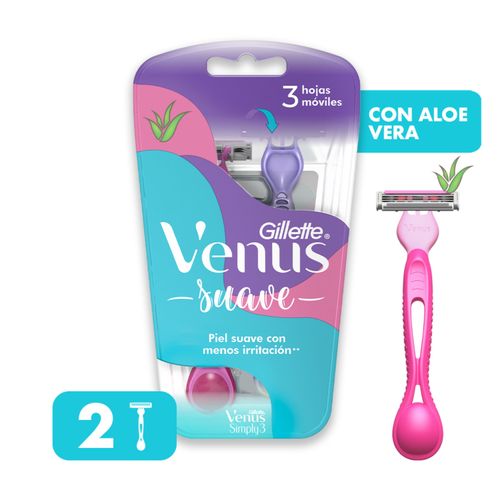 Rasuradora para Mujer Gillette Venus Suave con Aloe y 3 Hojas 2 Uds