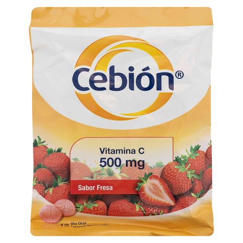 Cebión Tabletas Masticables De Vitamina C Sabor Fresa - 12 Unidades