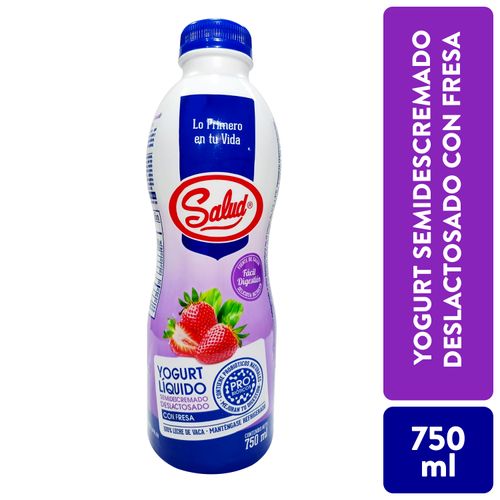 Yogurt líquido marca Salud, deslactosado sabor fresa -750 ml