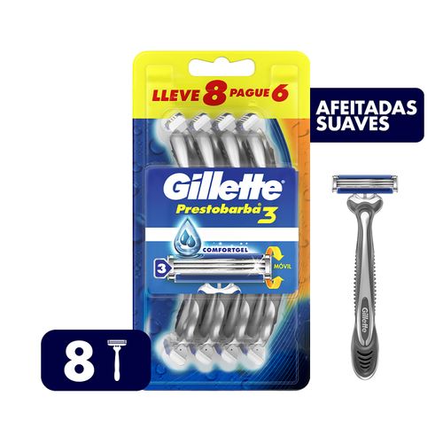 Rasuradora Gillette Prestobarba3 con 3 Hojas, 8 Uds