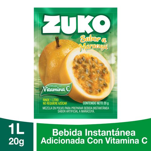 Bebida En Polvo Instantánea Marca Zuko Sabor Maracuyá, Con Vitamina C - 20 g