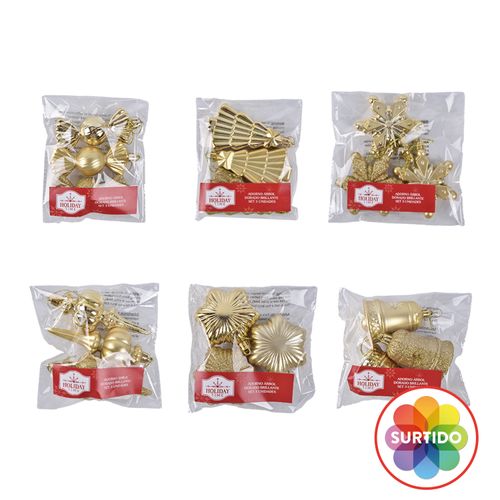 Adorno Navidad Marca Holiday Time Para Árbol Color Dorado Brillante 3Uds