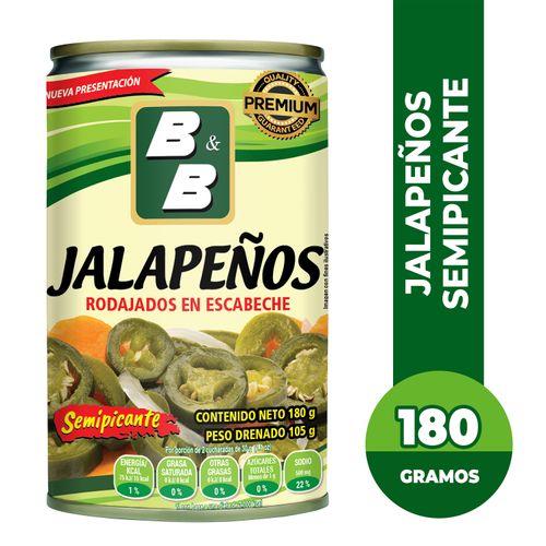 Chile Jalapeño B&B Rodajado Semipicante En Escabeche - 180 g