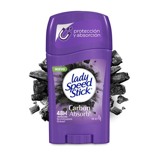 Desodorante Antitranspirante Lady Speed Stick Carbón Absorb*, En barra para Mujer - 45 g