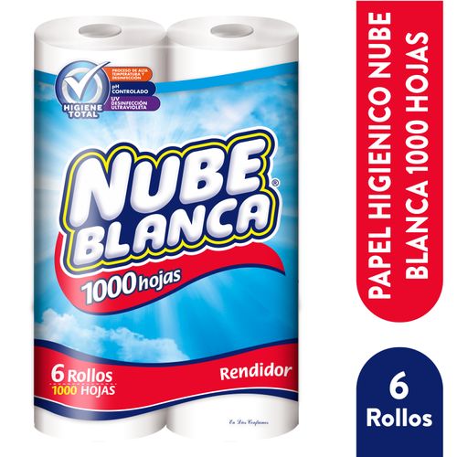 Higienico Nube Blanca 1000 Hojas - 6 Rollos