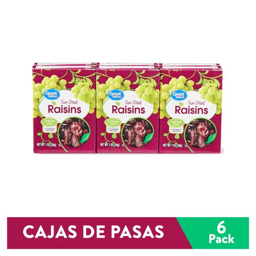 Pasas Great Value raisings libre de colesterol 6 pack - 168 g