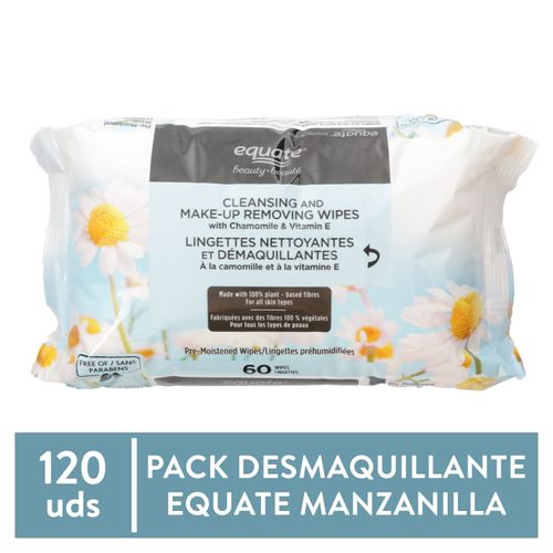 Toallitas Desmaquillante Marca Equate Con Manzan Y Vitamina E - 120 Ud
