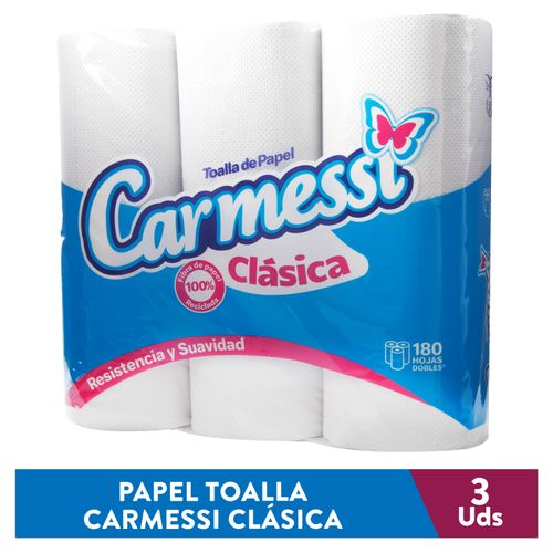 Papel Toalla Carmessi Blanca 180 Hojas - 3 Unidades