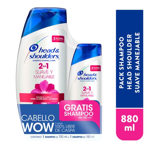 2 Pack Shampoo 2En1 Suave Y Manejable Head & Shoulders - 700 ml+180 ml