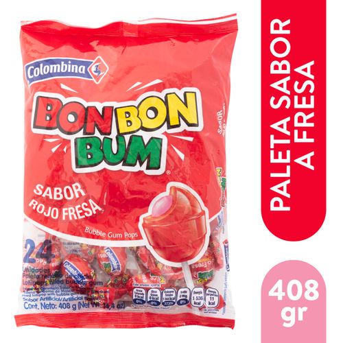 Paleta Colombina Bon Bon Bum Fresa - 408 g