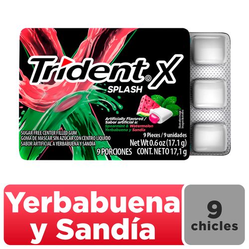 Chicle Trident Splash Sin Azúcar Sabor Yerbabuena Sandía 9 Uds - 17,1 g