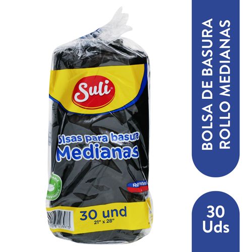 Bolsa Para Basura  SULI Negra Rollo  Mediana - 30 Unidades