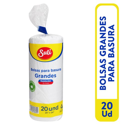 Bolsa para Basura Marca Suli, Tamaño: Grande, Color: Blanca - 20 unidades