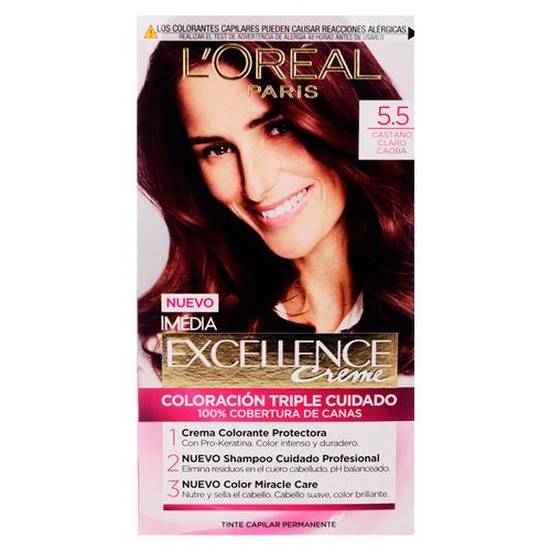 Tinte para cabello L´Oreal excellence tono 4U castaño universal.