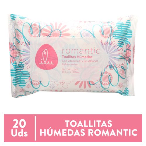 Toallas húmedas Romantic con vitamina E y sin alcohol - 20 Uds
