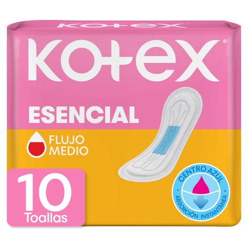 Toallas Femeninas Kotex Esencial Normal Sin Alas Aloe Vera - 10Uds