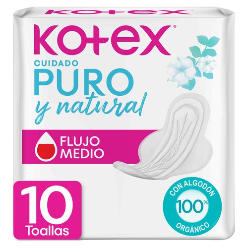 Toallas Femeninas Kotex Puro Y Natural Ultra Fina Hipoalargénico - 10Uds