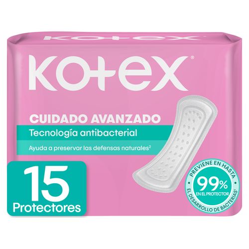 Protectores Cuidado Avanzado Kotex Tecnología Antibacterial -15 Uds