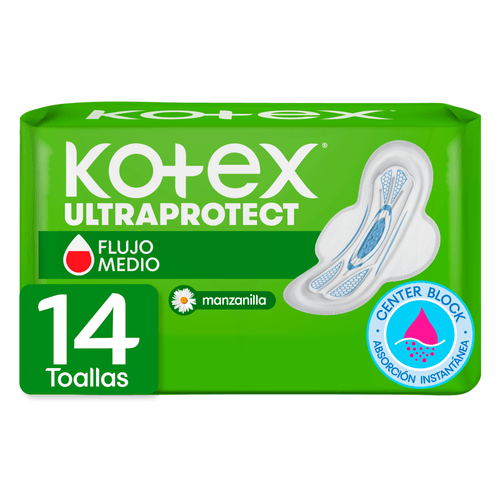 Toallas Femeninas Kotex  Ultraprotect Manzanilla -14 Uds