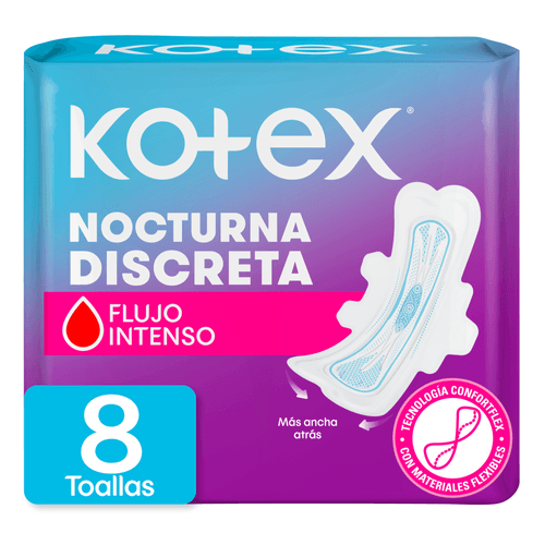 Toallas Femeninas Kotex Día y Noche Nocturna Alas Inteligentes - 8Uds