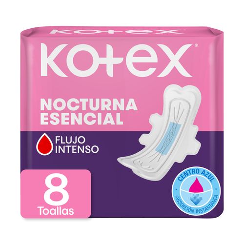 Toallas Femeninas Kotex Esencial Nocturna Con Alas - 8Uds