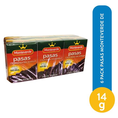 6 Pack Pasas Monteverde De - 14 g