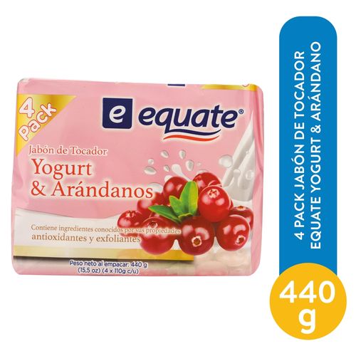 4 Pack Jabón De Tocador Equate Yogurt & Arándano - 440 g