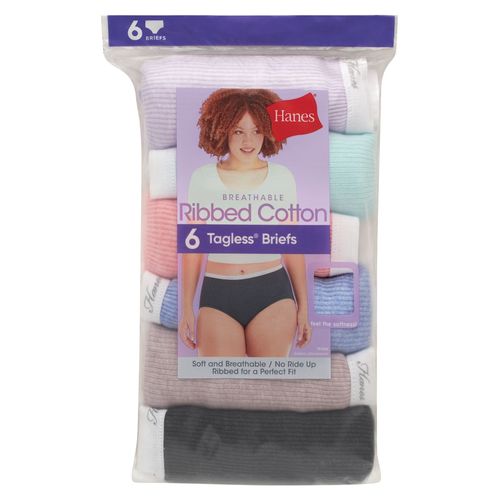 Panti Hanes, Algodón Acanalado para Mujer, 6 pack surtido -Talla 10