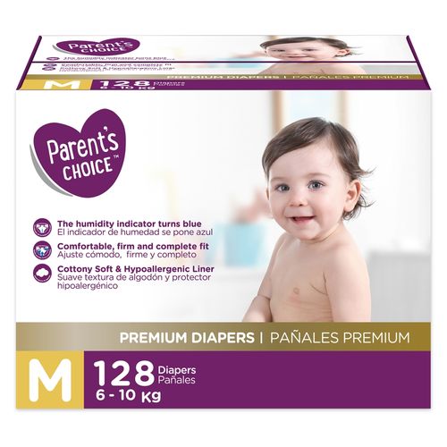 Pañal Parents Choice, Premium M -128 uds