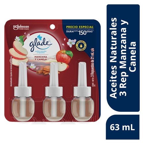 Aromatizante Glade Aceites Naturales Manzana Y Canela 3 Pack - 21 ml