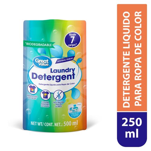 Detergente liquido Great Value para ropa blanca y color pouch -500 ml