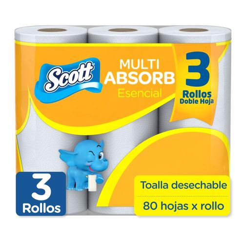 Toalla De Papel Desechable Scott Multi Absorb 80 Hojas - 3 Rollos