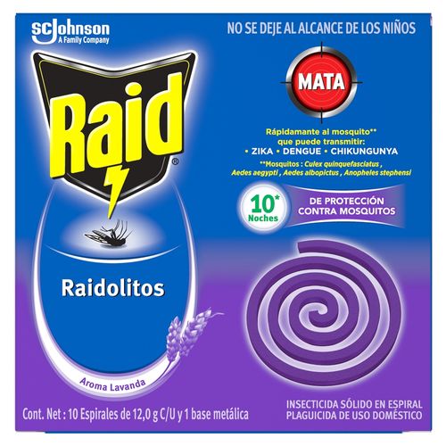 Raidolitos Raid , Insecticida Sólido En Espiral, Fragancia Lavanda, 10Uds - 12 g