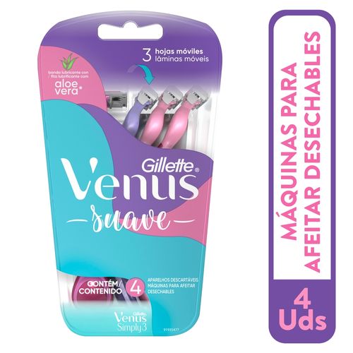 Rasuradora para Mujer Gillette Venus Suave con Aloe y 3 Hojas 4 Uds