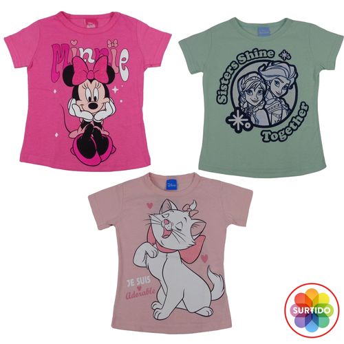 Tshirt Manga Corta Disney Personajes Para Bebita, Color Fucsia - Talla 1-3 Meses