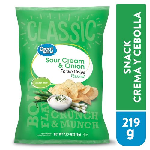 Papas Great Value sabor crema y cebolla - 219 g