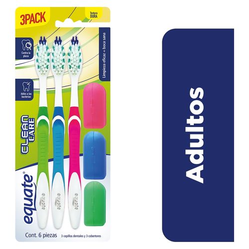 Cepillo de Dientes Equate y cobertores Fresh Care Textura Dura 3Pack