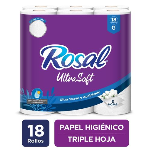 Papel Higiénico Rosal Morado, Triple Hoja - 18 Rollos