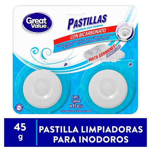 Pastilla Inodoro Great Value, bicarbonato - dos piezas de 45 g