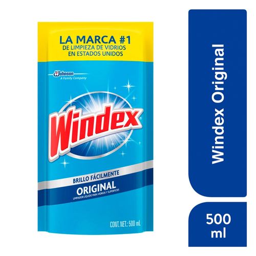 Limpiador Líquido para Vidrios y Superficies Windex Formulado con Vinagre Repuesto 500 ml