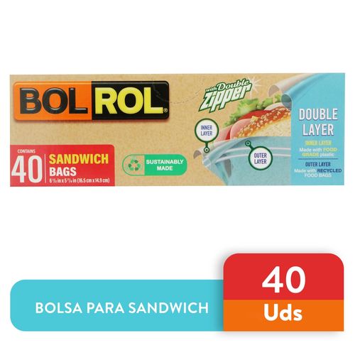 Bolsa Bolrol Para Sandwich, Con Zipper, Eco - 40unidades