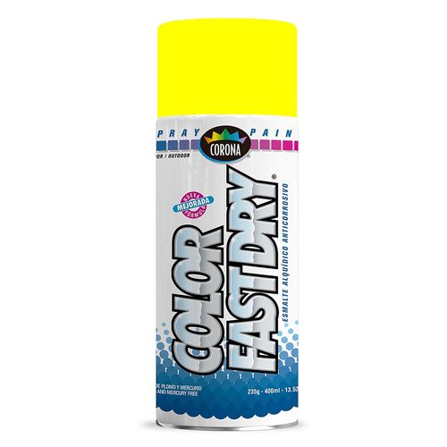 Pintura En Spray Marca Corona Arte de secado rápido Color Amarillo Fast Dry Art Yellow - 400 ml