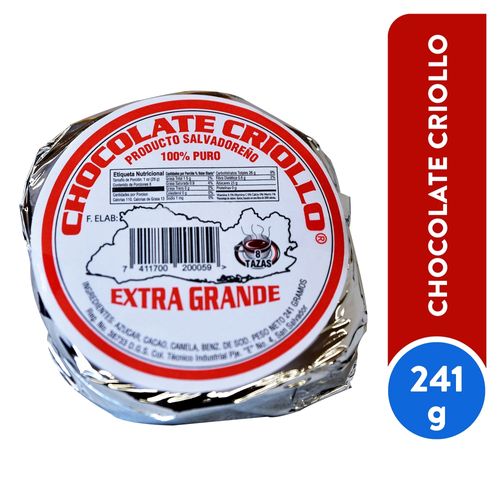 Chocolate Criollo Tablilla - Extra Grande - 241 g