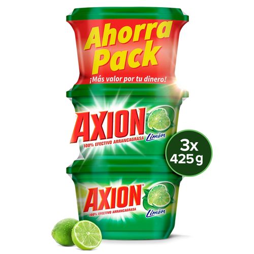 Lavaplatos Axion Limón En Pasta 3 Pack, Arrancagasa - 425 g