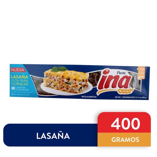 Pasta Especial Ina Tipo Lasagna Lisa Lista - 400 g