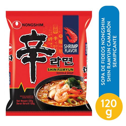 Sopa De Fideos Nongshim Shin Ramyun Camarón Semipicante - 120 g