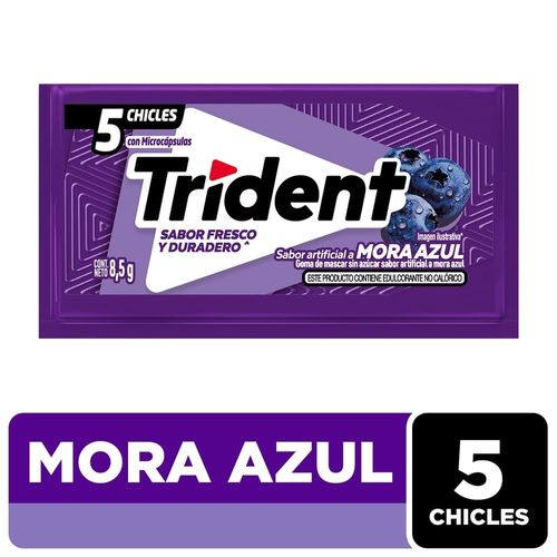 Chicle Goma de Mascar Trident Sin Azúcar sabor Mora Azul 5 unid 8,5g
