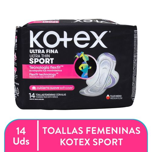 Toallas Femeninas Kotex Sport Ultradelgadas Con Alas - 14Uds