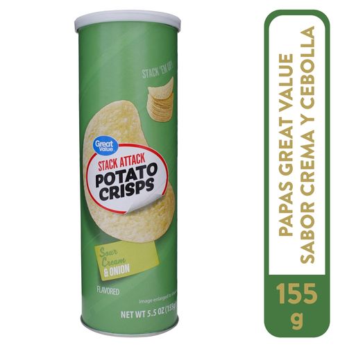 Snack papas tostadas Great Value sabor crema y cebolla - 158 g